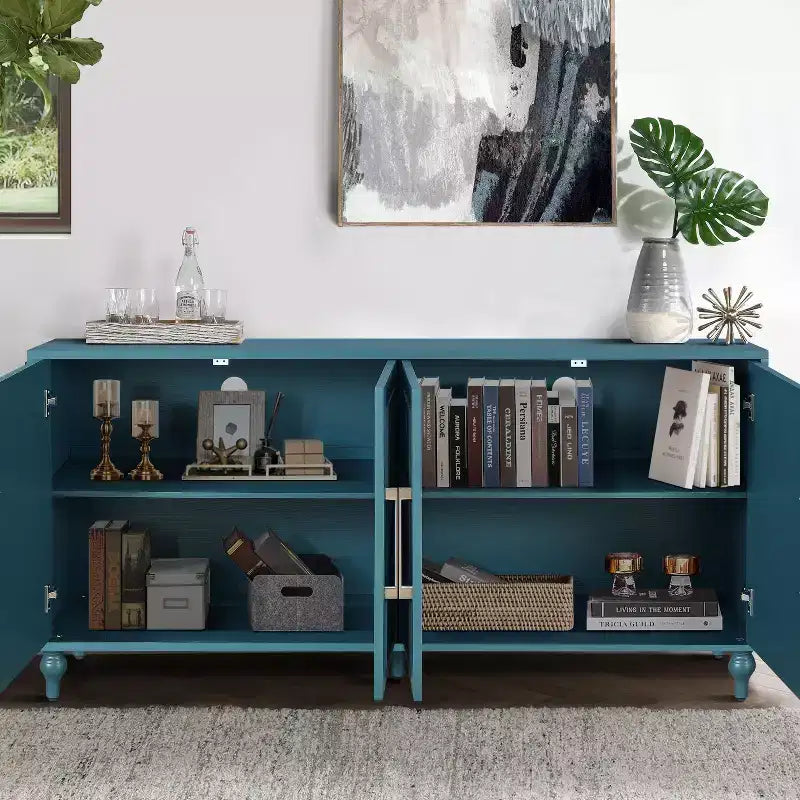 Meuble de Rangement avec Porte Sculptée Fleurie, Meuble d'Entrée avec Poignée Métallique, Buffet pour Salon