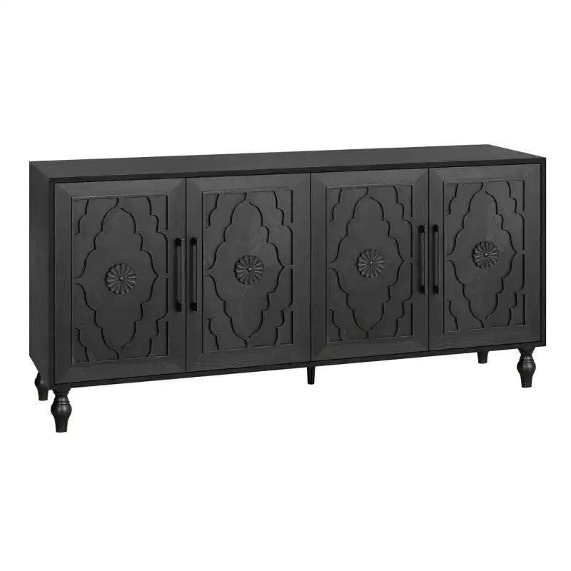 Meuble de Rangement avec Porte Sculptée Fleurie, Meuble d'Entrée avec Poignée Métallique, Buffet pour Salon
