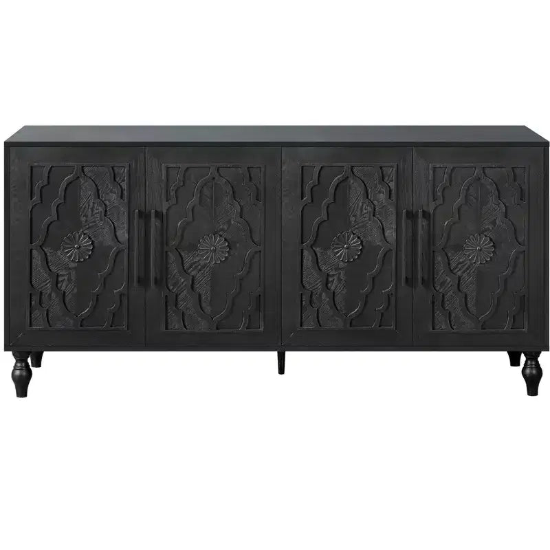 Meuble de Rangement avec Porte Sculptée Fleurie, Meuble d'Entrée avec Poignée Métallique, Buffet pour Salon