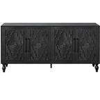 Meuble de Rangement avec Porte Sculptée Fleurie, Meuble d'Entrée avec Poignée Métallique, Buffet pour Salon