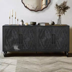 Meuble de Rangement avec Porte Sculptée Fleurie, Meuble d'Entrée avec Poignée Métallique, Buffet pour Salon