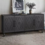 Meuble de Rangement avec Porte Sculptée Fleurie, Meuble d'Entrée avec Poignée Métallique, Buffet pour Salon