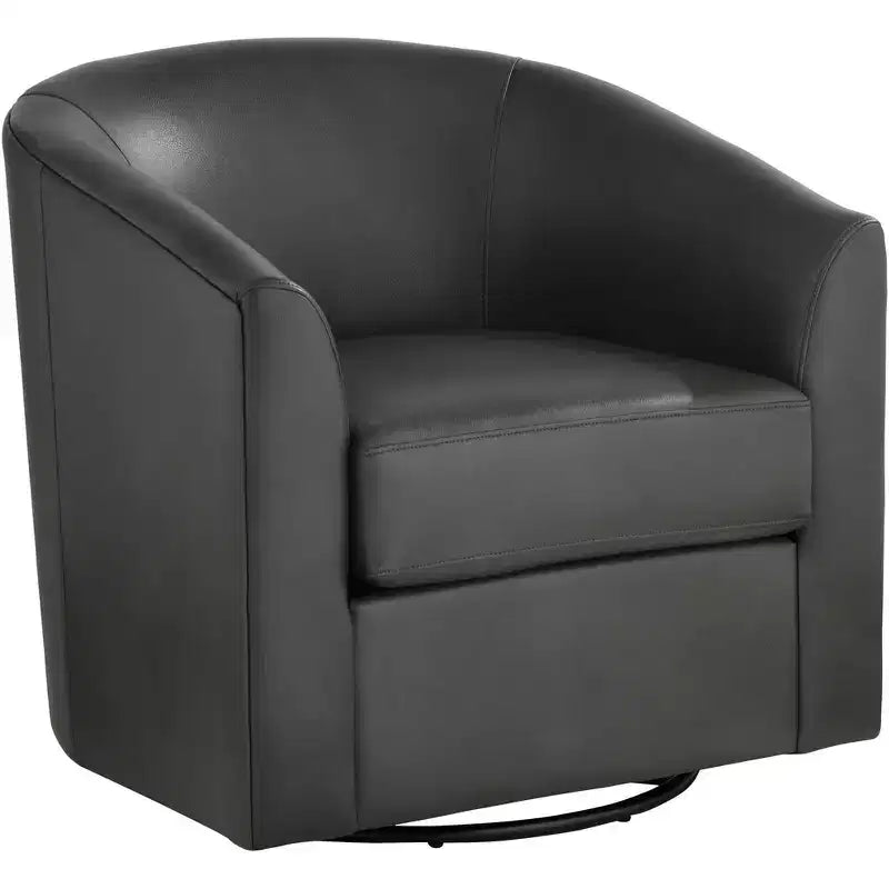 Studio 55D Barrel 30 3/4 Wide Dark Gray Faux Leather Swivel Chair