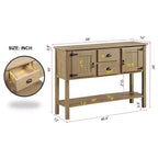 Console en bois massif de 122 cm avec 2 tiroirs et placards pour salon et salle à manger, rustique