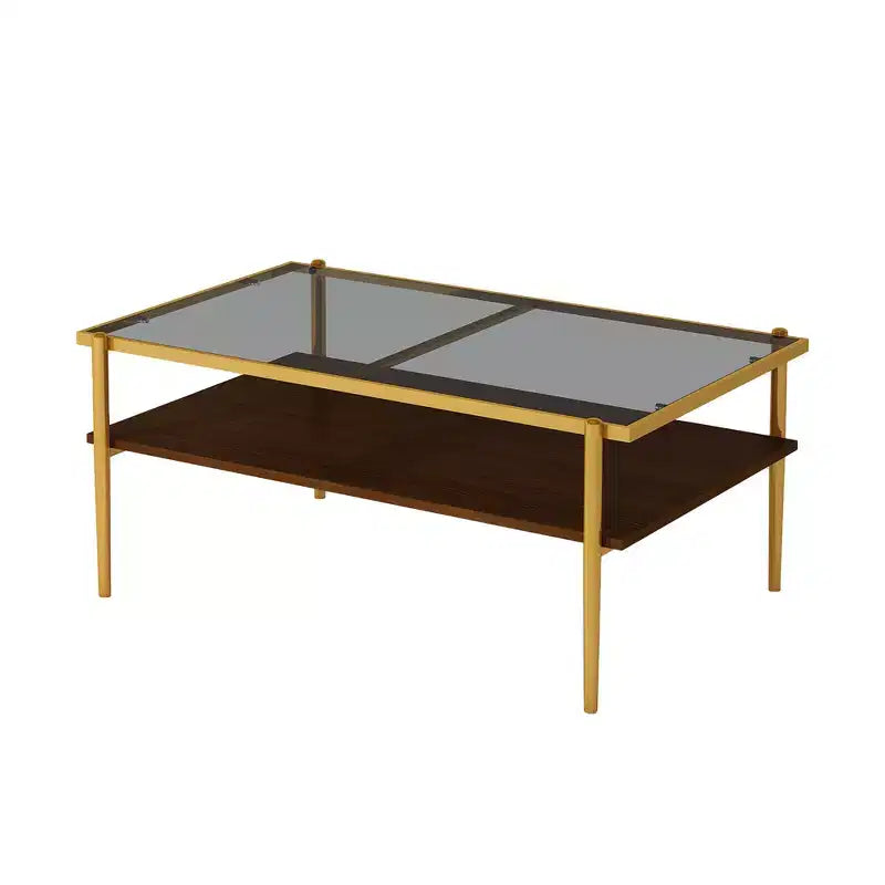 Table basse rectangulaire avec plateau et pieds en verre trempé gris, table de salon moderne