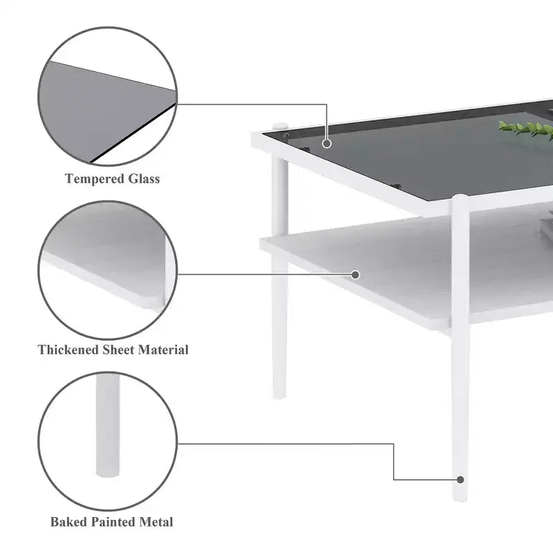 Table basse rectangulaire avec plateau et pieds en verre trempé gris, table de salon moderne