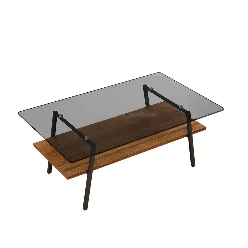 Table basse rectangulaire avec plateau en verre trempé et pieds en métal, table de salon moderne