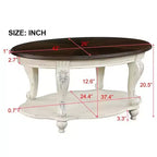 Table basse ovale en bois de 106,7 cm avec 2 niveaux et étagère de rangement ouverte pour salon, plateau beige et expresso