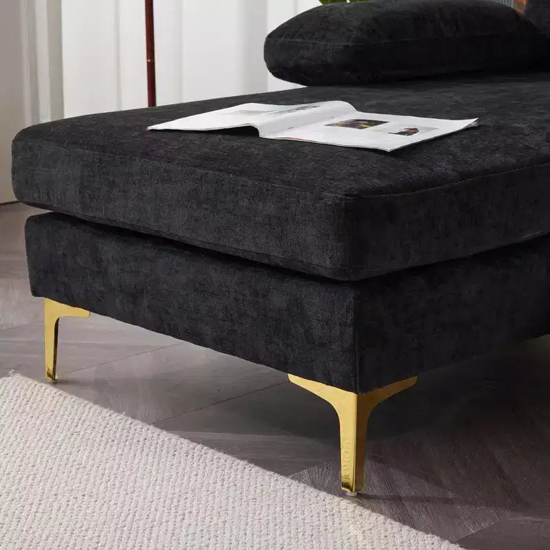 Sectionnel chenille en U 3 pièces avec accoudoirs et plateau-coussin de 110 po de large – beige