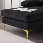 Sectionnel chenille en U 3 pièces avec accoudoirs et plateau-coussin de 110 po de large – beige