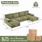 Sectionnel chenille en U 3 pièces avec accoudoirs et plateau-coussin de 110 po de large – beige