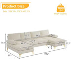Sectionnel chenille en U 3 pièces avec accoudoirs et plateau-coussin de 110 po de large – beige