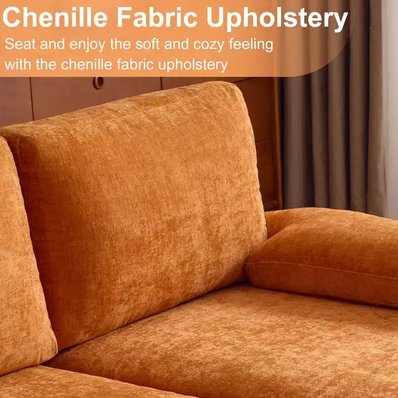 Sectionnel chenille en U 3 pièces avec accoudoirs et plateau-coussin de 110 po de large – beige