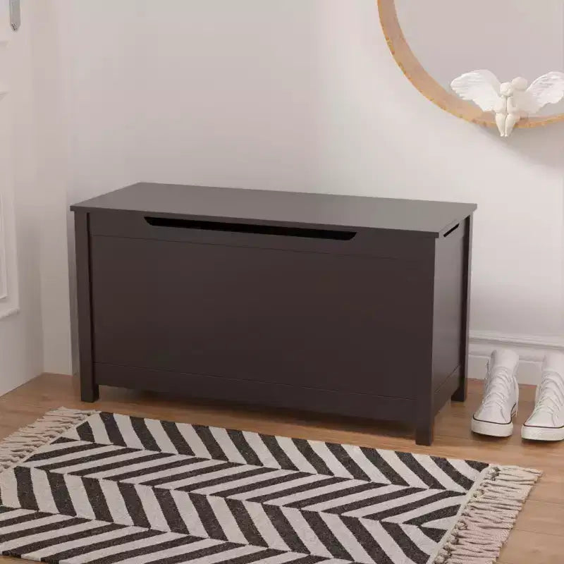 Coffre de rangement en bois pour jouets avec charnière de sécurité, Banc de rangement pour jouets pour enfants avec couvercle pour chambre, salle de jeux, salon, 80x33x42,5 cm Marron foncé