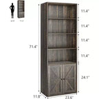 71.4 Bibliothèque grise avec portes, Étagère industrielle de style fermier à 6 niveaux, Vitrine de rangement profonde, Paquet de 2