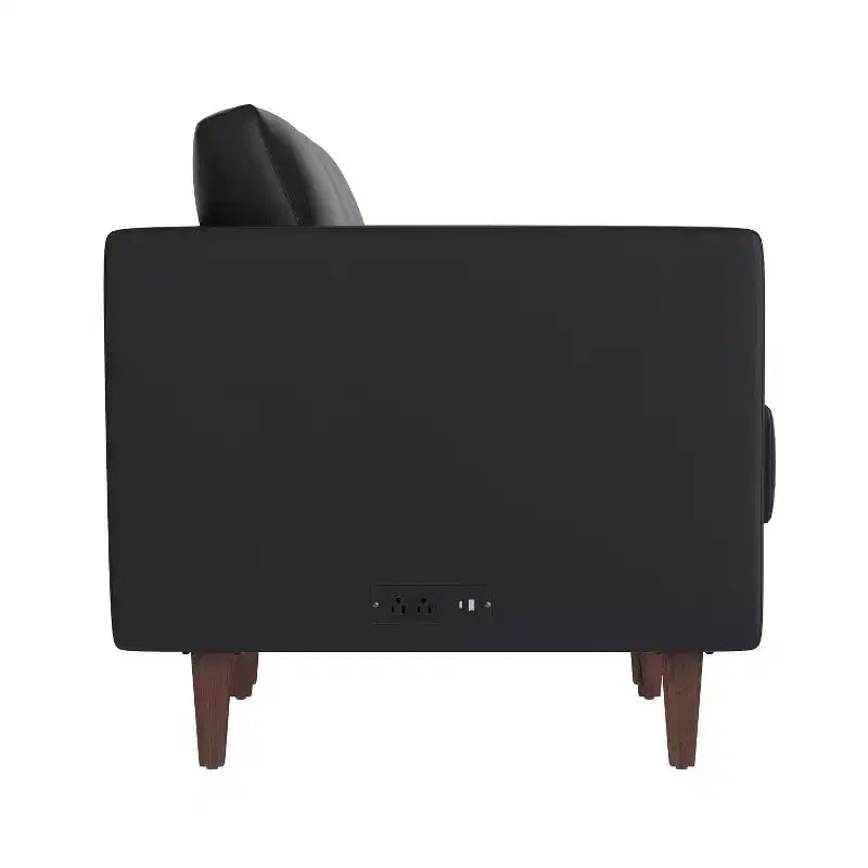 Canapé de réception rembourré avec 4 prises CA/2 ports USB/2 ports USB-C et pieds en bois de noyer avec patins réglables