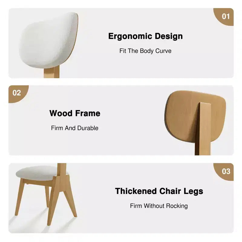 Chaises de salle à manger, pieds en bois naturel, pour salle à manger, lot de 2