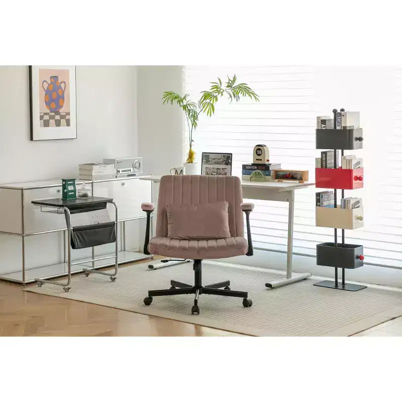 Fauteuil de bureau moderne en velours avec dossier rembourré, chaise de bureau avec accoudoir et dossier réglables, chaise confortable pour le bureau, le travail