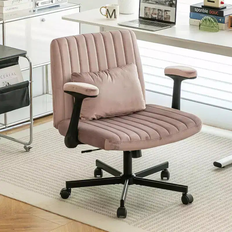 Fauteuil de bureau moderne en velours avec dossier rembourré, chaise de bureau avec accoudoir et dossier réglables, chaise confortable pour le bureau, le travail