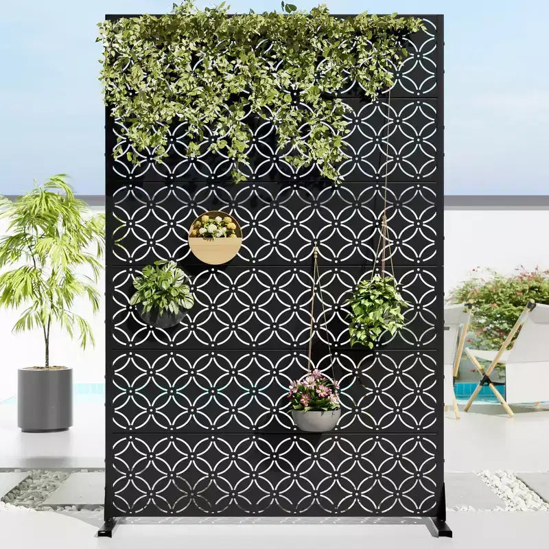 Écran d'intimité extérieur et intérieur en acier galvanisé, type pièce de monnaie en cuivre, pour balcon, lot de 6, noir