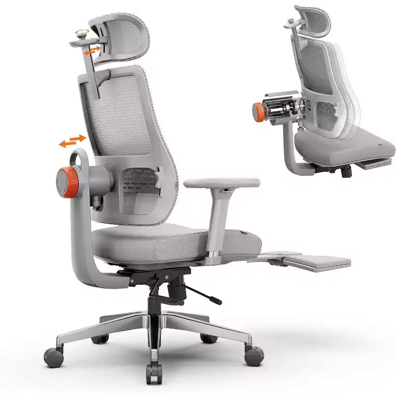 Chaise de bureau ergonomique avec repose-pieds et accoudoirs 4D, Grise