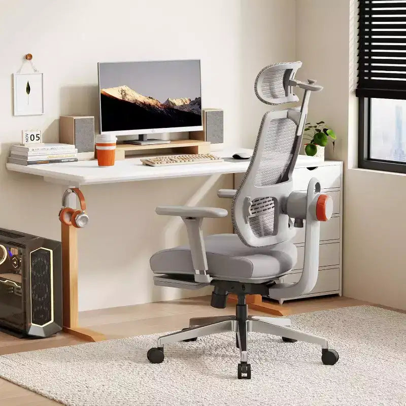 Chaise de bureau ergonomique avec repose-pieds et accoudoirs 4D, Grise