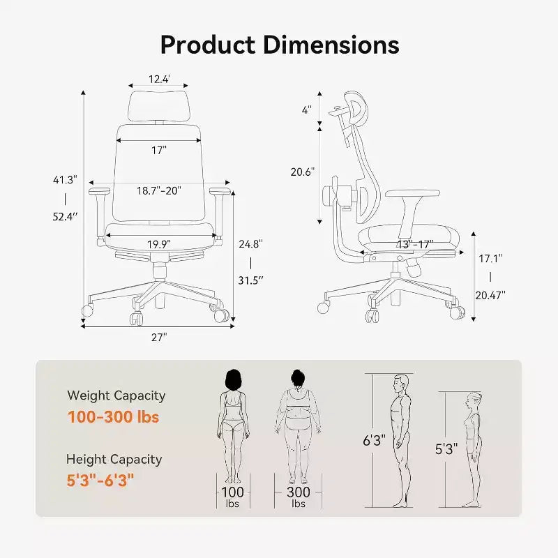 Chaise de bureau ergonomique avec repose-pieds et accoudoirs 4D, Grise