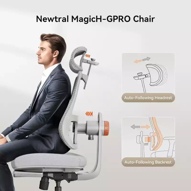 Chaise de bureau ergonomique avec repose-pieds et accoudoirs 4D, Grise