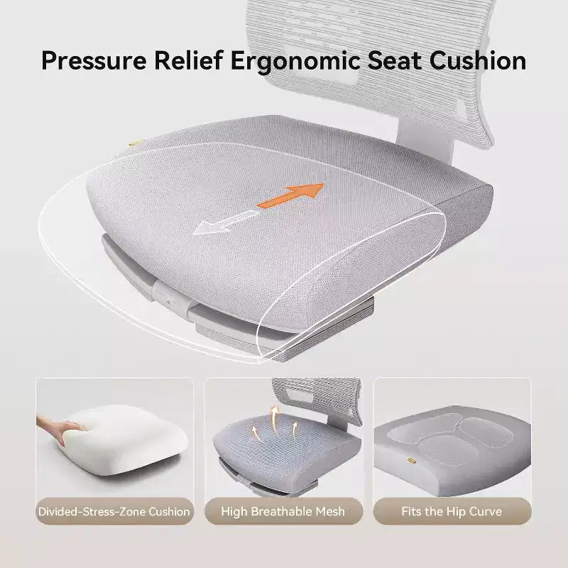 Chaise de bureau ergonomique avec repose-pieds et accoudoirs 4D, Grise