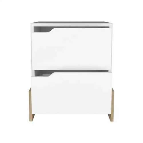 HomeRoots 20 White And Natural Wood Two Drawer Nightstand