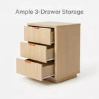 Table de chevet moderne avec station de charge, table de chevet en bois avec 3 tiroirs pour chambre à coucher, lot de 2