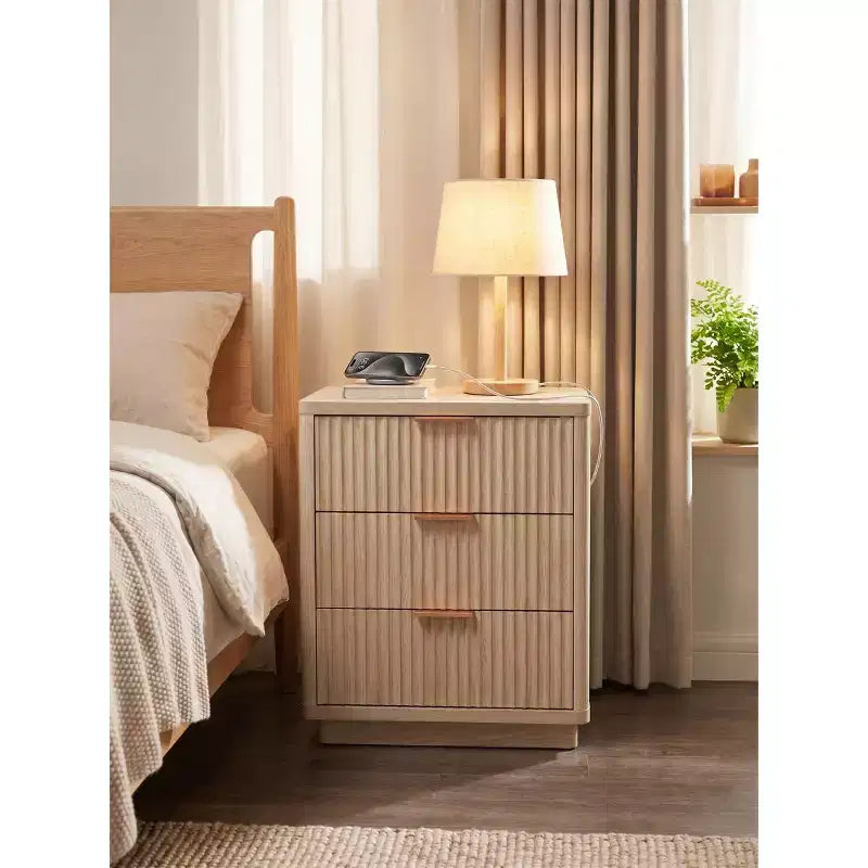 Table de chevet moderne avec station de charge, table de chevet en bois avec 3 tiroirs pour chambre à coucher, lot de 2