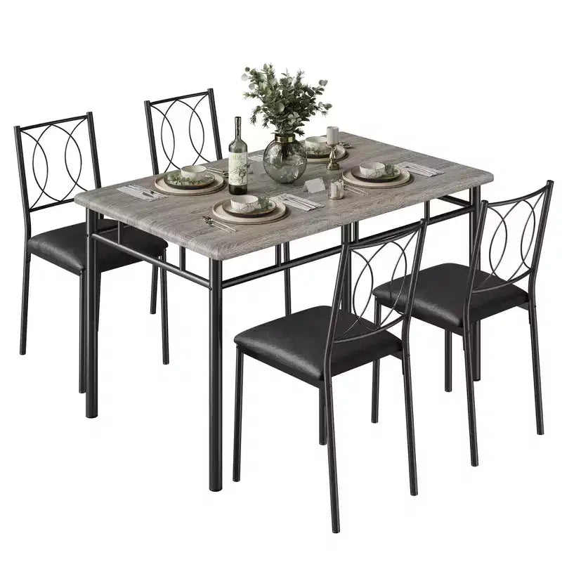 Table de salle à manger de ferme pour 4 avec 4 chaises rembourrées, table de cuisine en bois robuste, meuble de salle à manger compact pour appartement