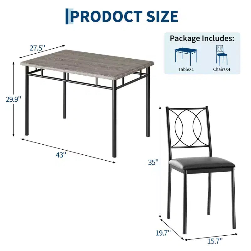 Table de salle à manger de ferme pour 4 avec 4 chaises rembourrées, table de cuisine en bois robuste, meuble de salle à manger compact pour appartement