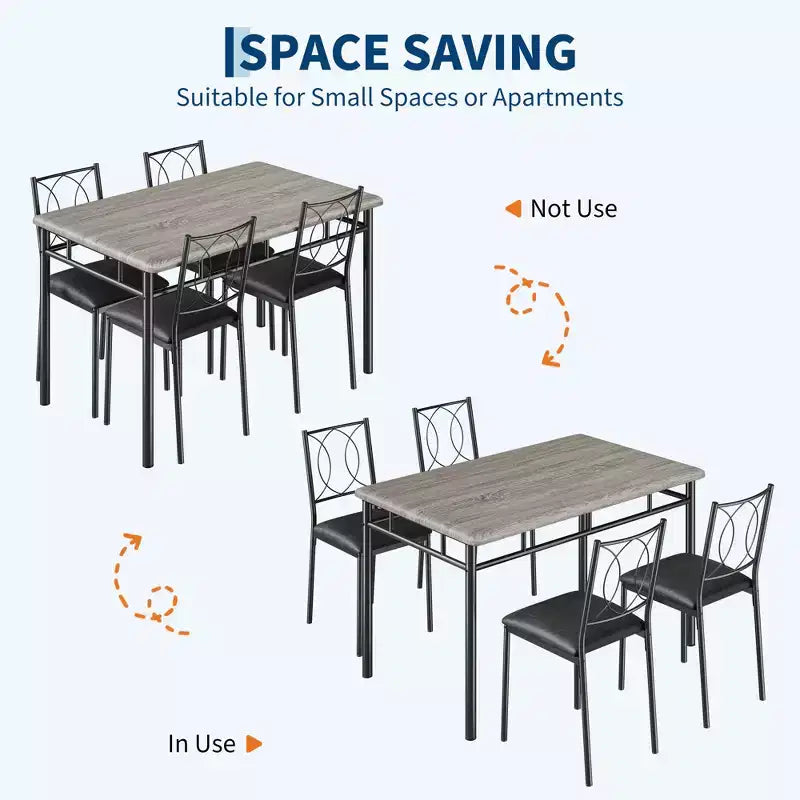 Table de salle à manger de ferme pour 4 avec 4 chaises rembourrées, table de cuisine en bois robuste, meuble de salle à manger compact pour appartement