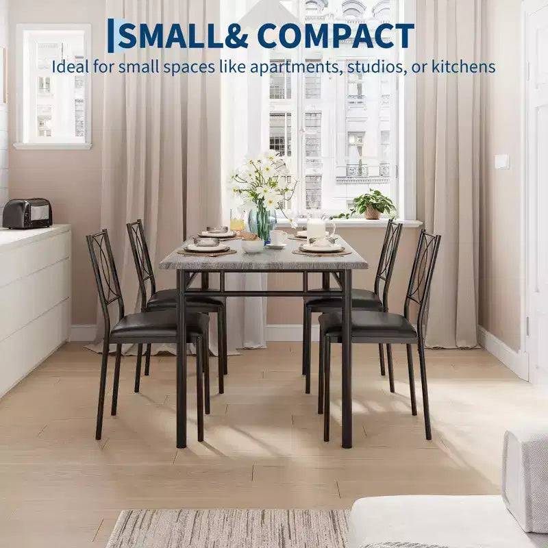 Table de salle à manger de ferme pour 4 avec 4 chaises rembourrées, table de cuisine en bois robuste, meuble de salle à manger compact pour appartement