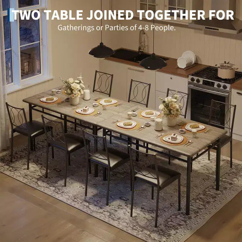 Table de salle à manger de ferme pour 4 avec 4 chaises rembourrées, table de cuisine en bois robuste, meuble de salle à manger compact pour appartement