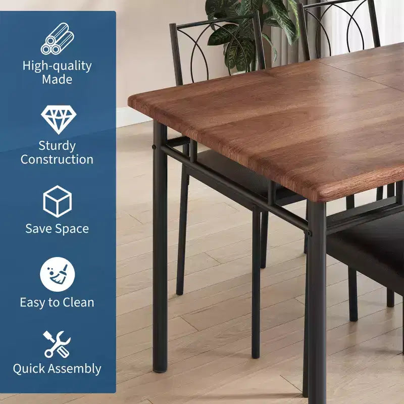 Table de salle à manger de ferme pour 4 avec 4 chaises rembourrées, table de cuisine en bois robuste, meuble de salle à manger compact pour appartement