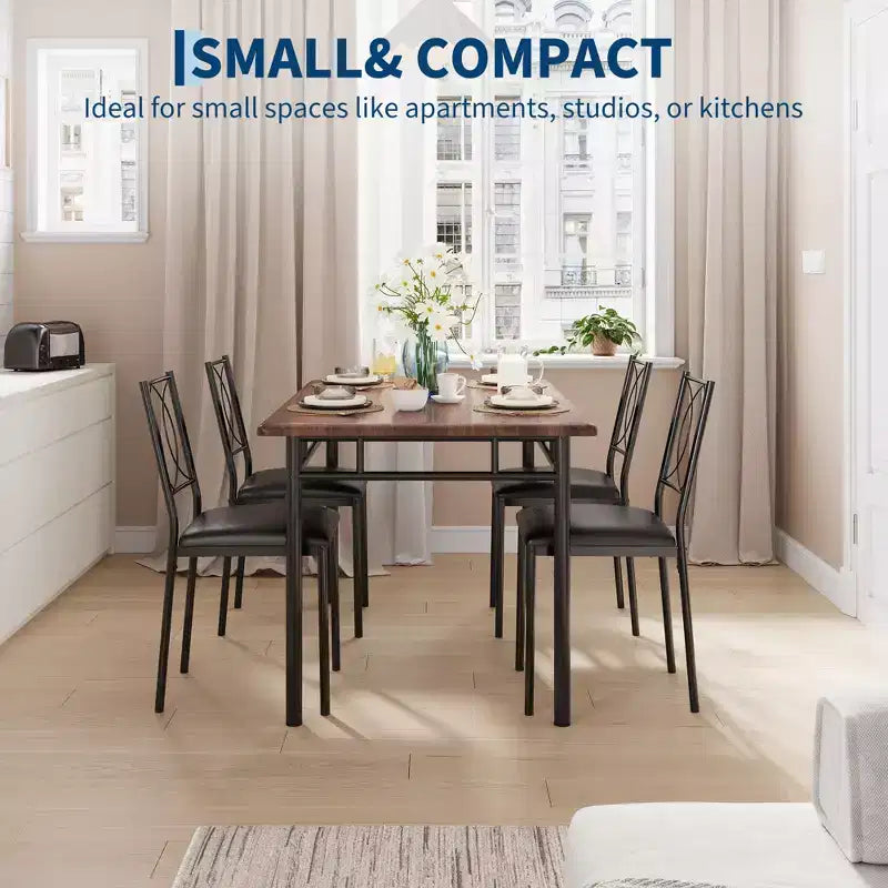 Table de salle à manger de ferme pour 4 avec 4 chaises rembourrées, table de cuisine en bois robuste, meuble de salle à manger compact pour appartement