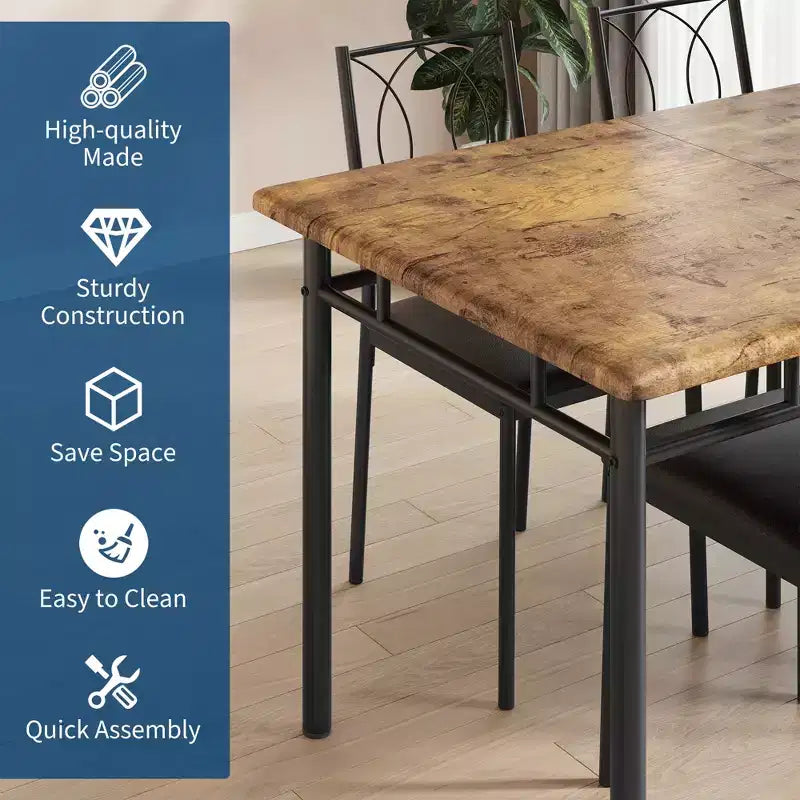 Table de salle à manger de ferme pour 4 avec 4 chaises rembourrées, table de cuisine en bois robuste, meuble de salle à manger compact pour appartement