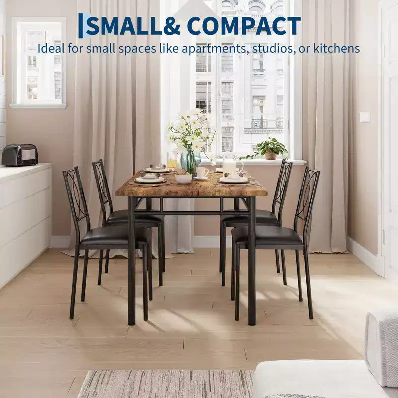 Table de salle à manger de ferme pour 4 avec 4 chaises rembourrées, table de cuisine en bois robuste, meuble de salle à manger compact pour appartement