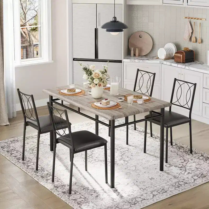 Table de salle à manger de ferme pour 4 avec 4 chaises rembourrées, table de cuisine en bois robuste, meuble de salle à manger compact pour appartement