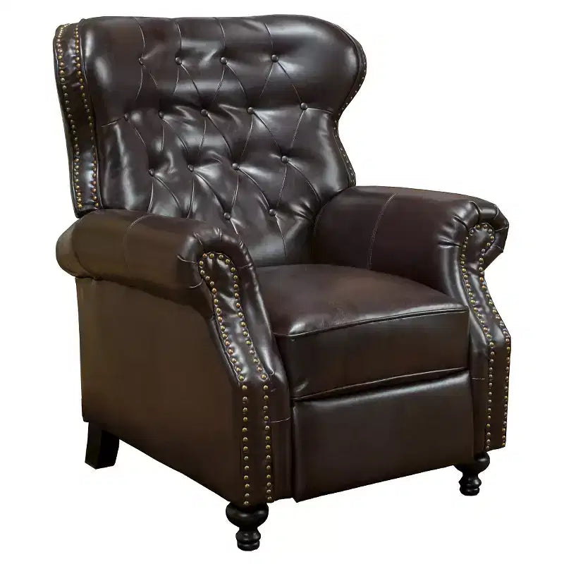 Fauteuil inclinable en similicuir avec dossier à pression, marron - Dossier élégant à oreilles, cadre en bois dur
