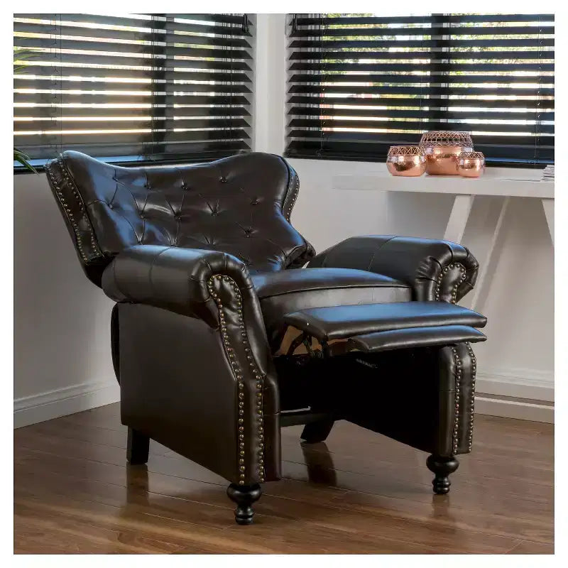 Fauteuil inclinable en similicuir avec dossier à pression, marron - Dossier élégant à oreilles, cadre en bois dur
