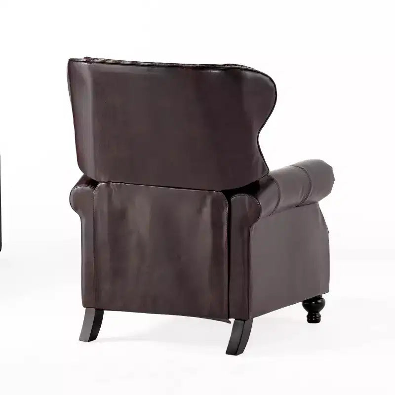 Fauteuil inclinable en similicuir avec dossier à pression, marron - Dossier élégant à oreilles, cadre en bois dur