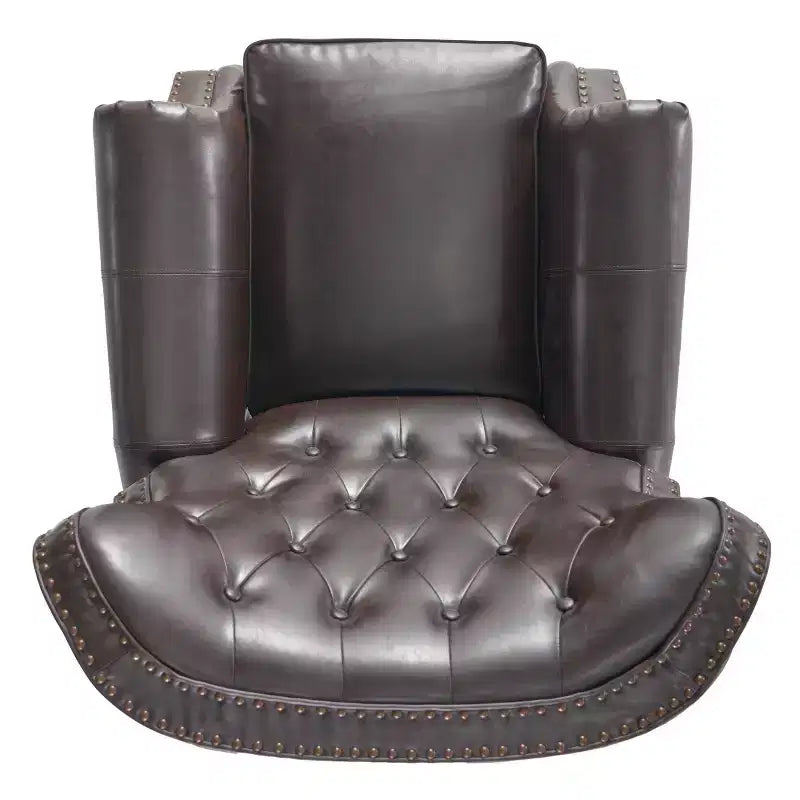 Fauteuil inclinable en similicuir avec dossier à pression, marron - Dossier élégant à oreilles, cadre en bois dur