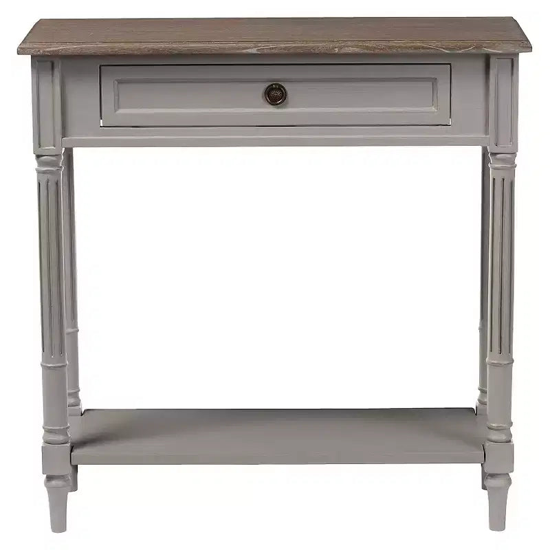 Console de style provincial français avec 1 tiroir - Blanc/Marron clair - Meuble d'entrée élégant, Design étroit