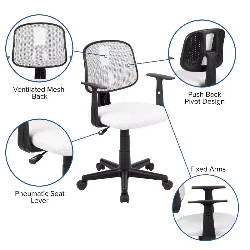 Chaise de bureau ergonomique pivotante en maille filet mi-dossier avec dossier et accoudoirs réglables