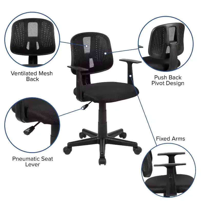 Chaise de bureau ergonomique pivotante en maille filet mi-dossier avec dossier et accoudoirs réglables