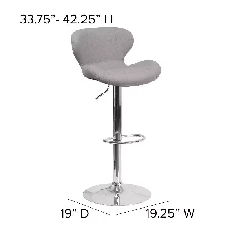 Tabouret de bar contemporain réglable en hauteur avec dossier incurvé et base chromée